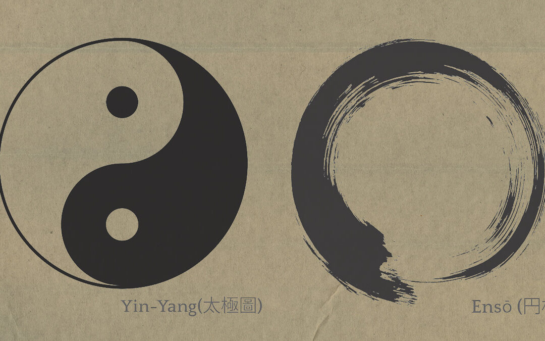 The Yin-Yang and the Ensō circle side by side, symbolizing the Taoist and Zen views of balance, emptiness, and unity.