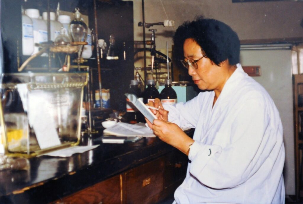 Portrait of Tu Youyou, Chinese scientist and 2015 Nobel Prize laureate, trained at Peking University and leader of the secret “523 Project” that led to the discovery of artemisinin.