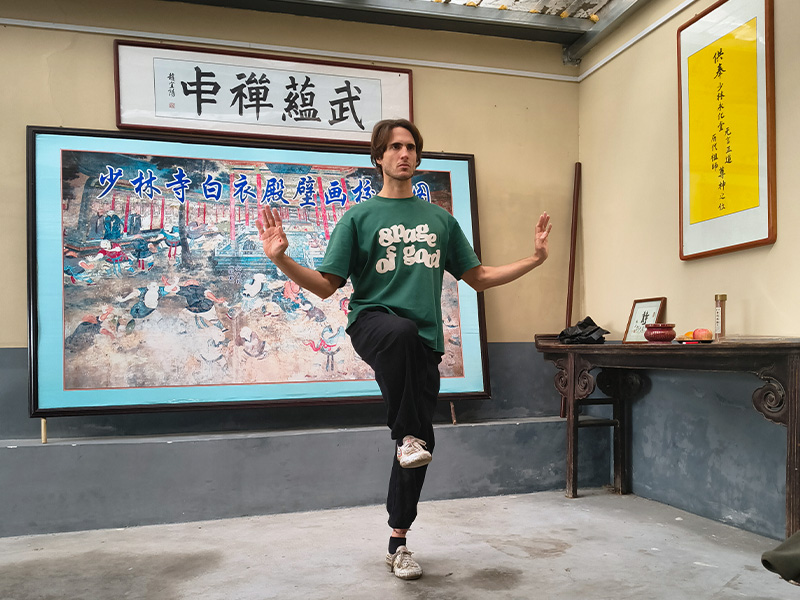 Bharu practicing at a Zen and kung fu school in Henan China — core Zen practices explored at Aknanda Qigong