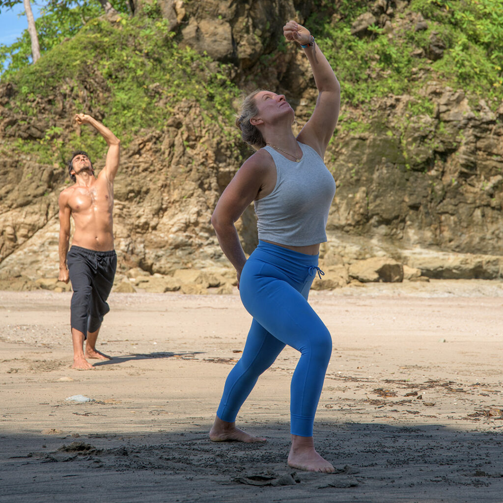 Qigong for Women: 14 Jewels practice on the Pacific coast of Nosara, Costa Rica, led by Bharu at an Aknanda beach training session